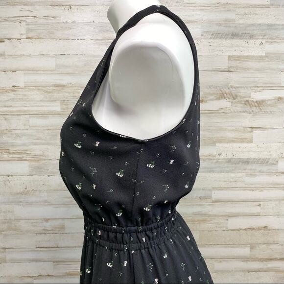 Aritzia Wilfred Effet Halter Floral Dress Womens Size XS Black Split Back Ruffle - Picture 8 of 16
